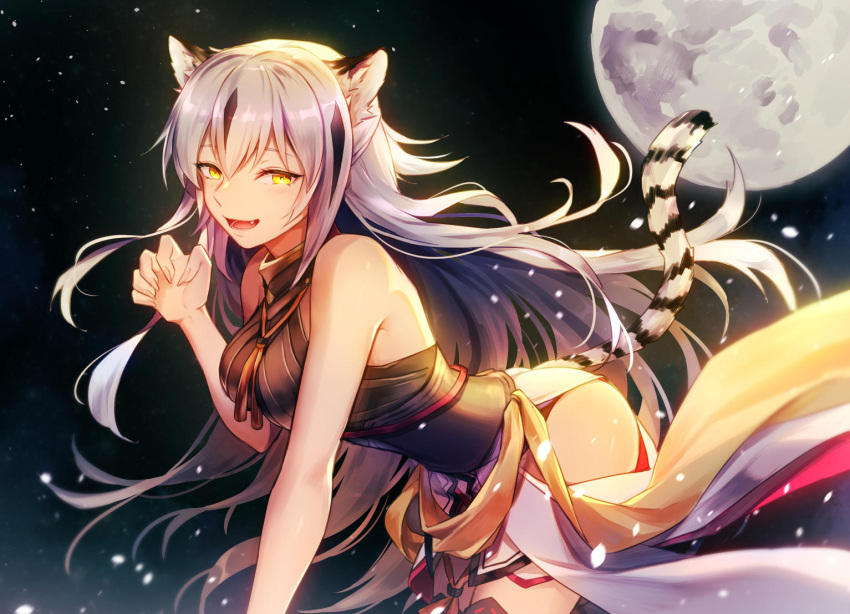 1girl, animal_ears, bare_shoulders, black_hair, blush, breasts, cat_ears, cat_tail