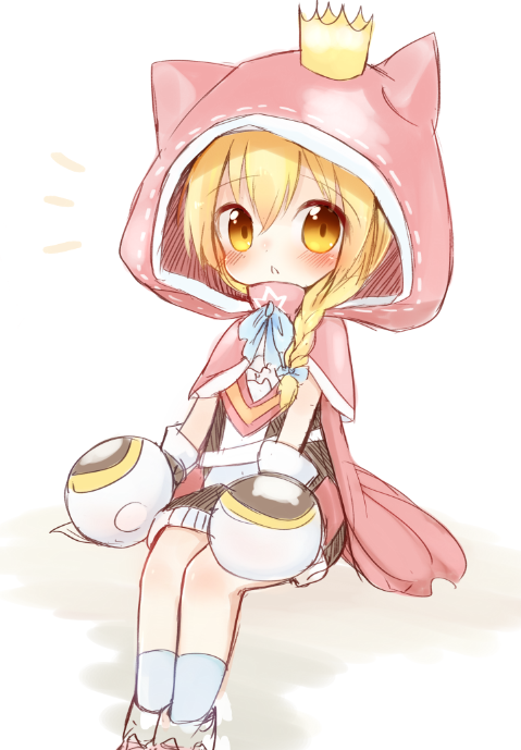 1girl, animal_ears, animal_hood, bangs, black_dress, blonde_hair, blue_bow, blue_legwear