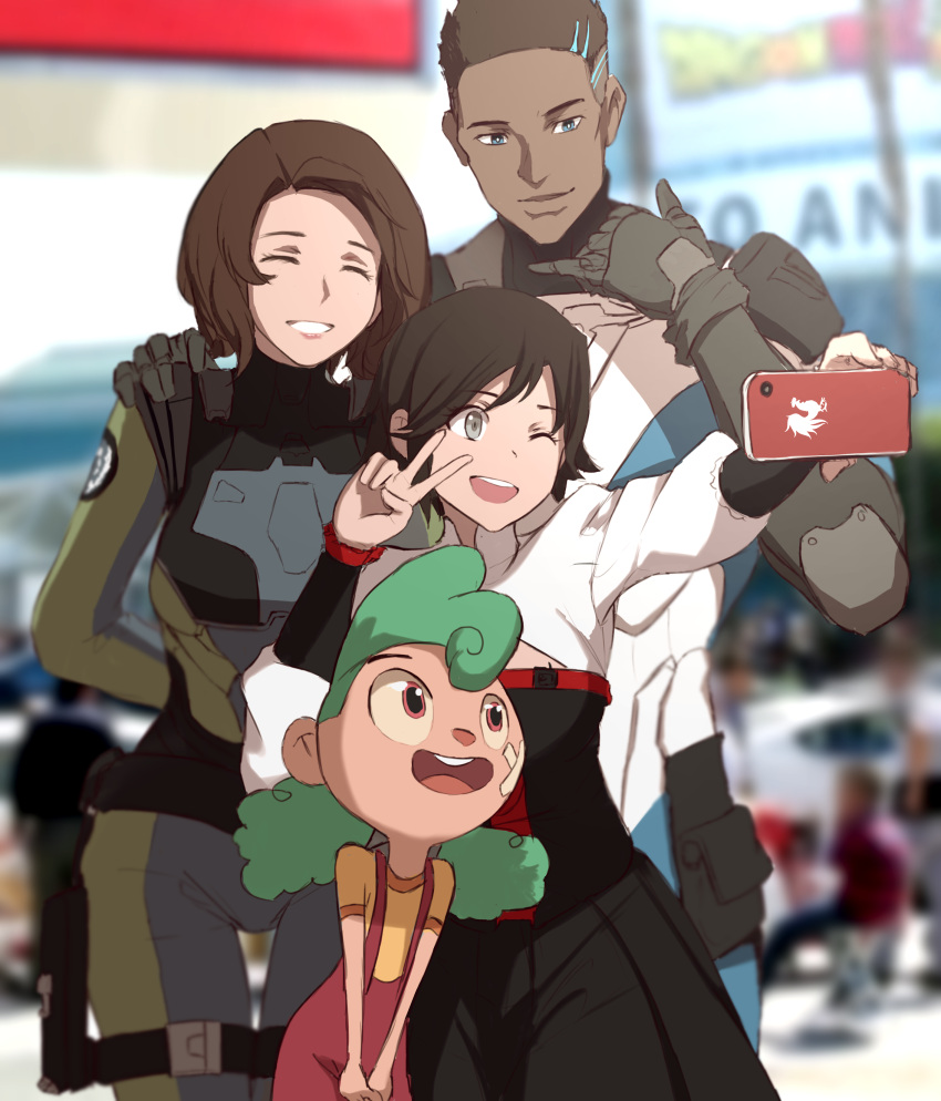 1boy, 3girls, absurdres, bandaid, bandaid_on_face, black_hair, brown_hair, camp_camp