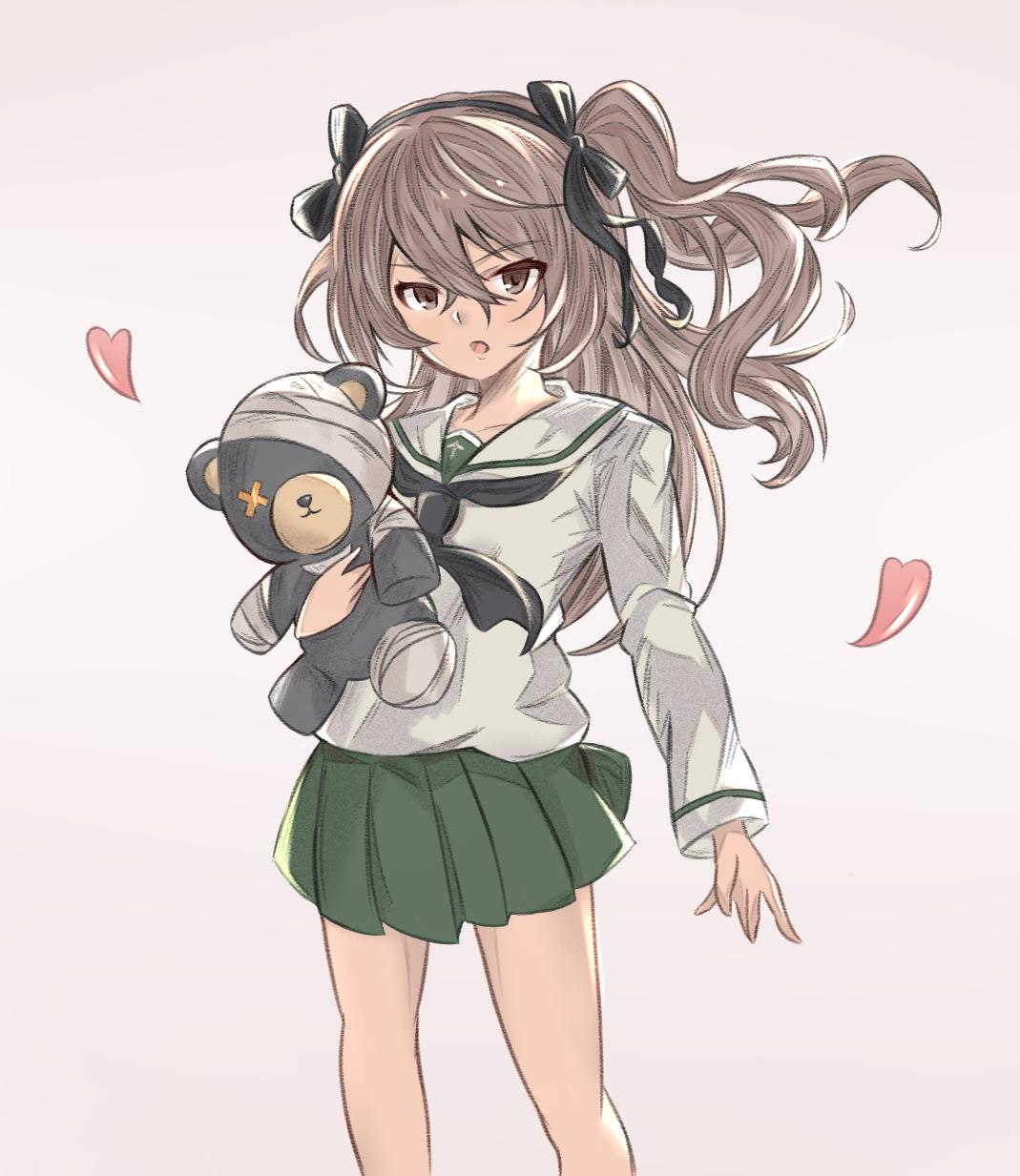 1girl, arutoria_(187497382), bandages, bangs, boko_(girls_und_panzer), brown_hair, collarbone, girls_und_panzer