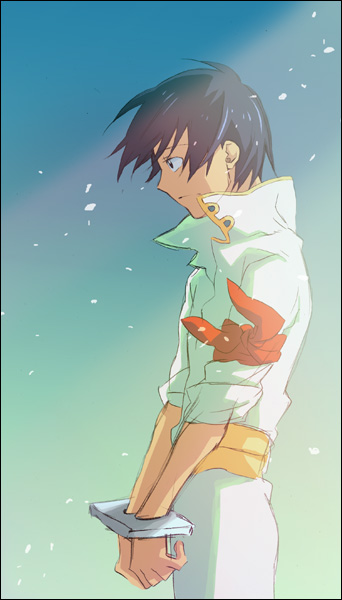 blue_hair, border, cuffs, handcuffs, male, mikaduki, mikazuki, simon