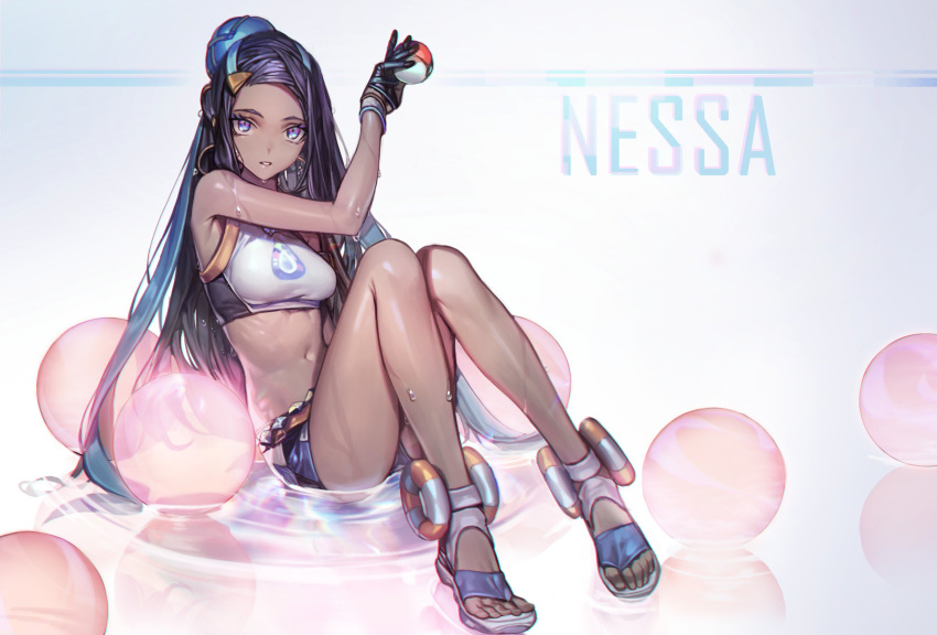 1girl, armlet, belly_chain, chyan, dark_skin, earrings, eyeliner, eyeshadow
