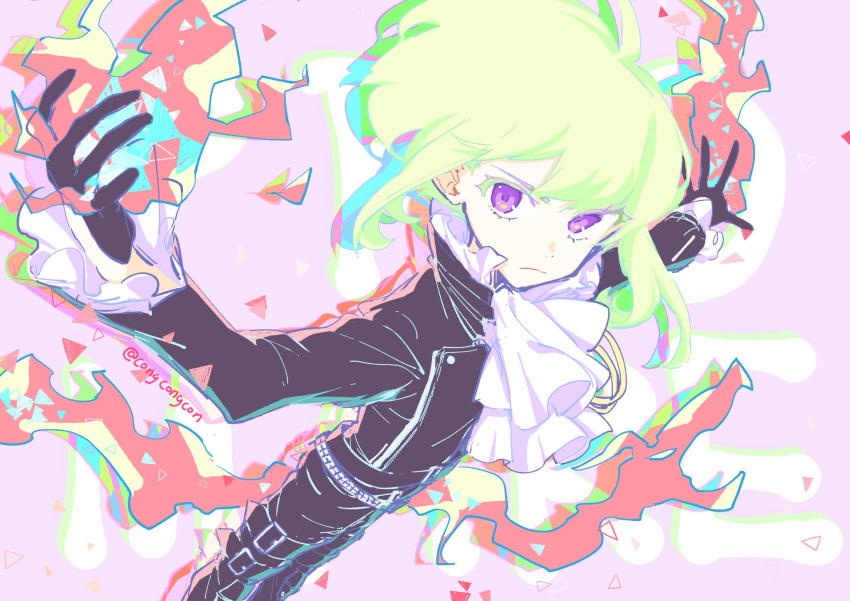 1boy, belt, biker_clothes, black_gloves, black_jacket, blonde_hair, chest, congcongcon