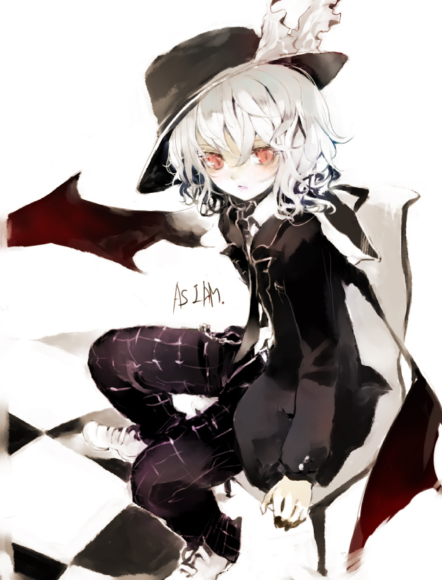 bat_wings, hat, okome, psycho_steak, remilia_scarlet, shunsei_(muratou), solo, touhou