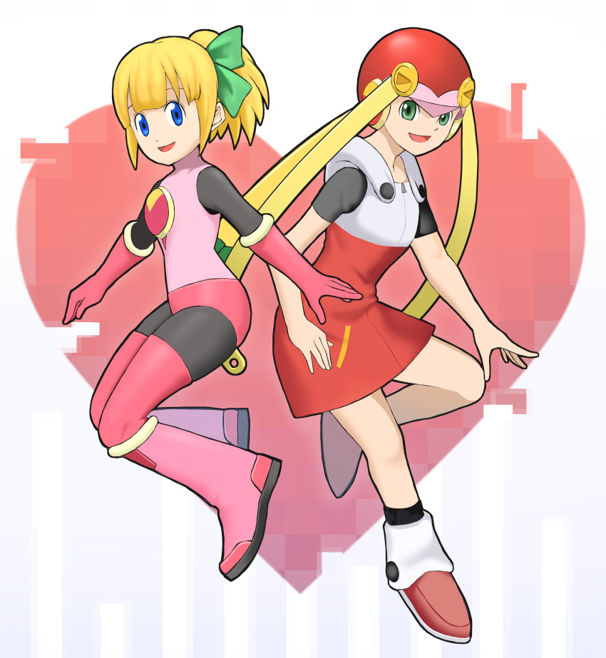 2girls, absurdres, bangs, blonde_hair, blue_eyes, blunt_bangs, bow, capcom