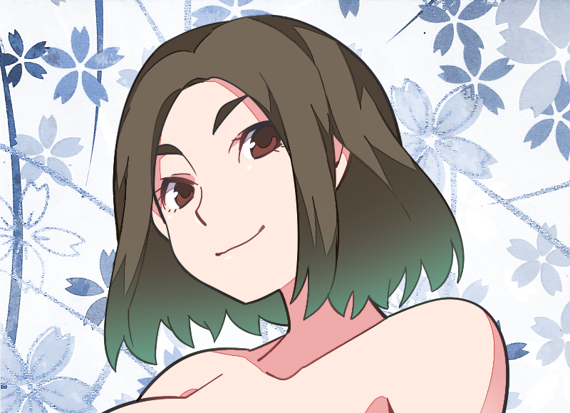 1girl, brown_eyes, brown_hair, closed_mouth, commentary_request, gaen_tooe, gradient_hair, green_hair