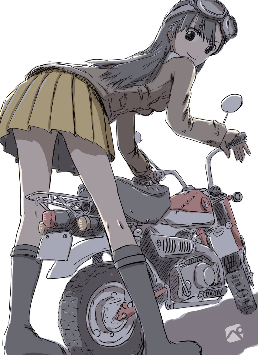 1girl, artist_logo, bangs, bent_over, black_eyes, black_hair, blunt_bangs, chi-hatan_military_uniform