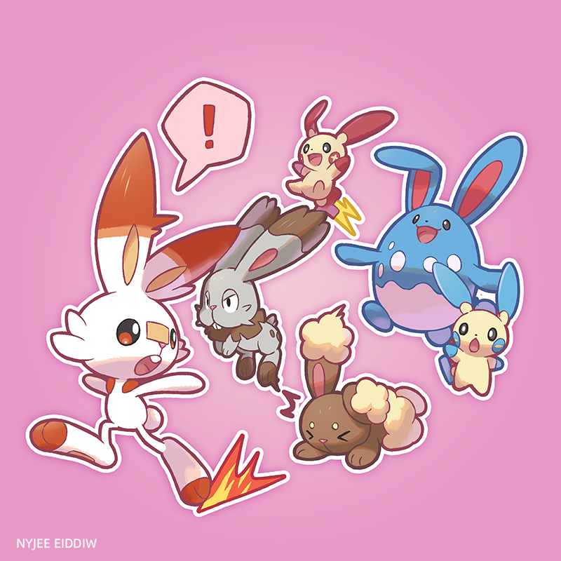 !, azumarill, buneary, bunnelby, chasing, gen_2_pokemon, gen_3_pokemon, gen_4_pokemon