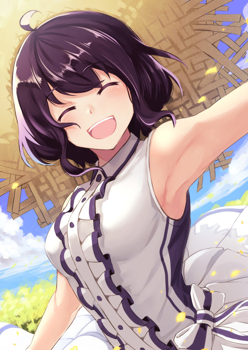 1girl, ahoge, black_hair, blush, closed_eyes, dress, fire_emblem, fire_emblem_awakening