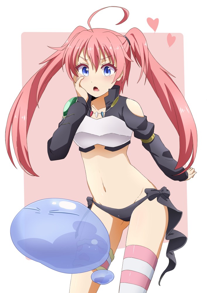 1girl, ahoge, asymmetrical_legwear, black_bow, black_panties, black_sleeves, blue_eyes, bow