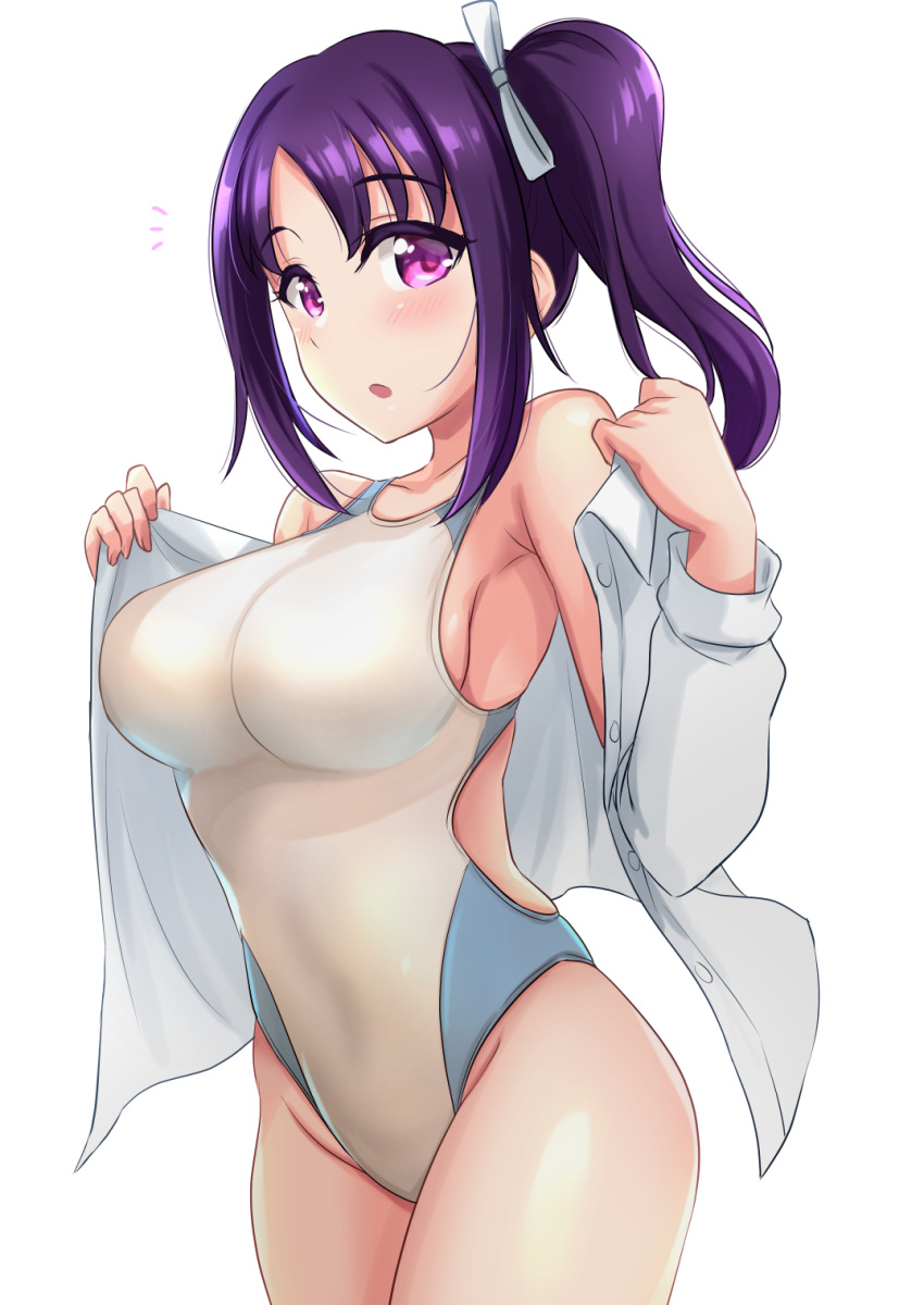 /\/\/\, 1girl, :o, armpits, bangs, bare_hips, bare_shoulders, blush