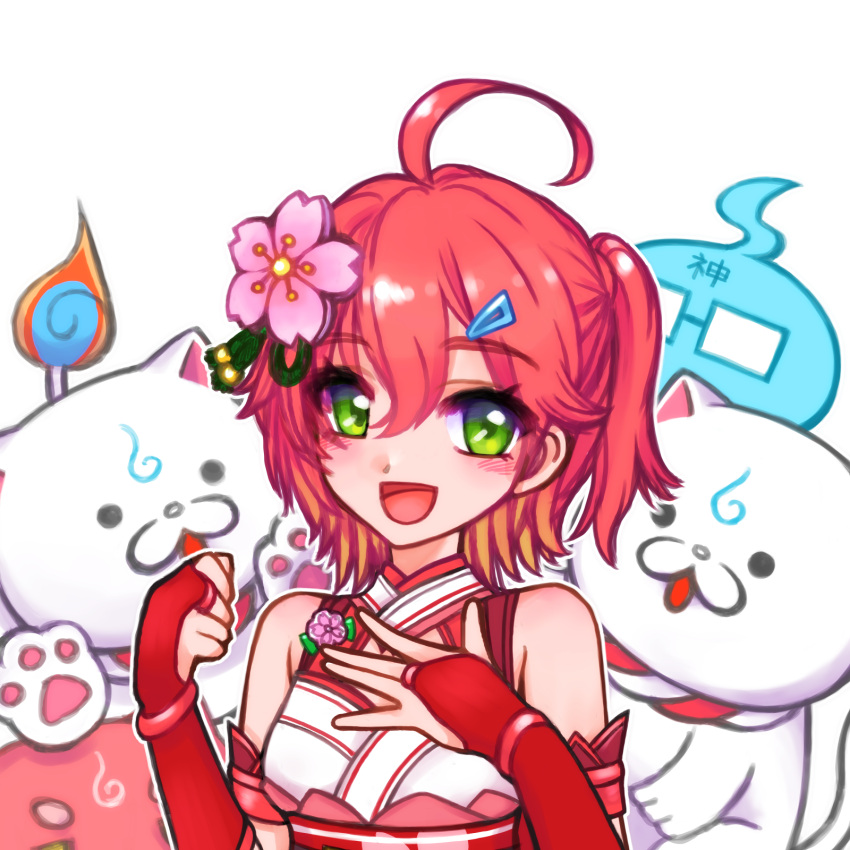 1girl, 35p_(miko_channel), :3, ahoge, aozane, armband, armpits, bangs