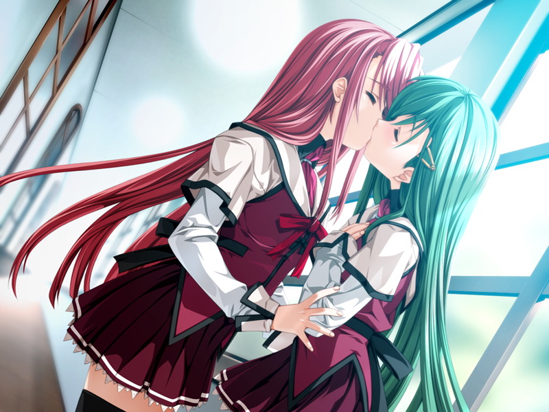 homura_yuuri, kiss, koisuru_otome_to_shugo_no_tate, school_uniform, senomoto_hisashi, thighhighs, trap, yamada_taeko