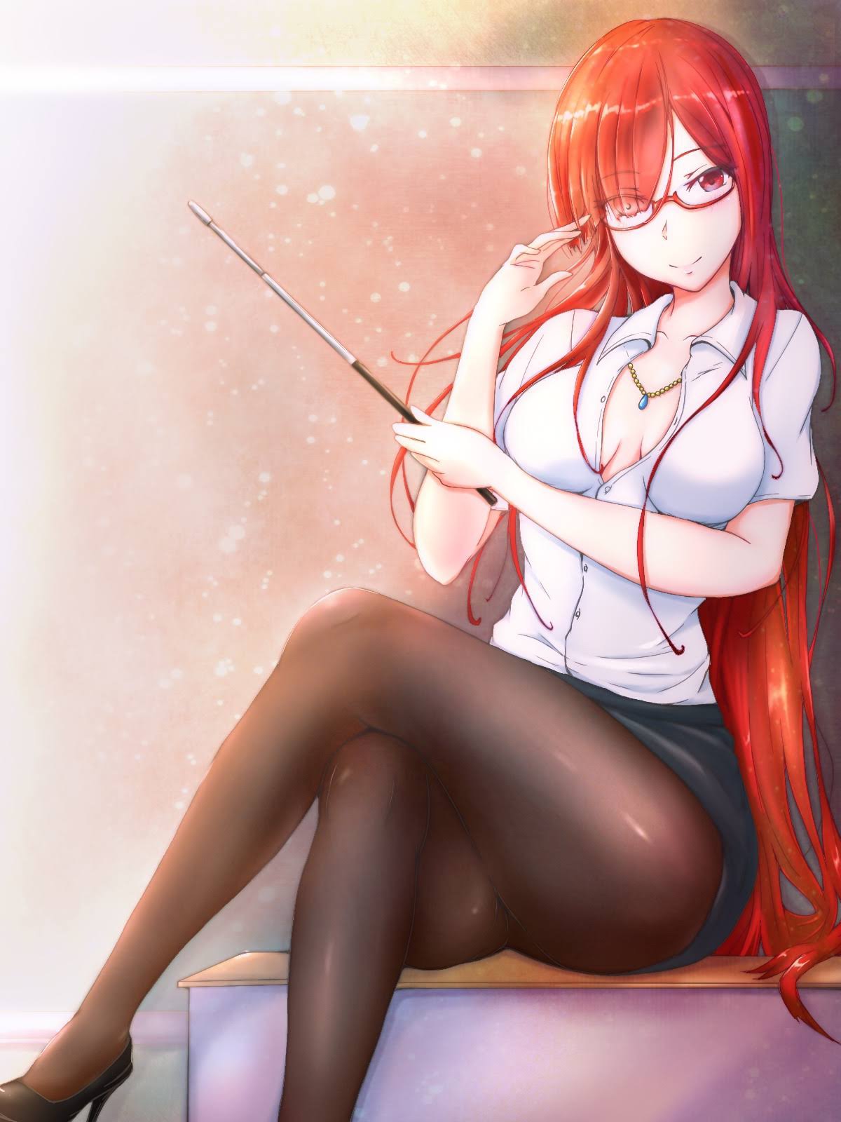 1girl, adjusting_eyewear, bespectacled, black_footwear, black_legwear, black_skirt, breasts, breasts_apart