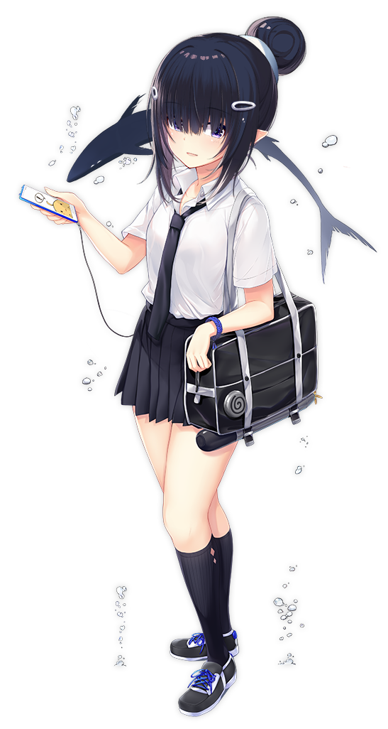 1girl, :o, air_bubble, aixioo, azur_lane, bag, black_footwear, black_hair