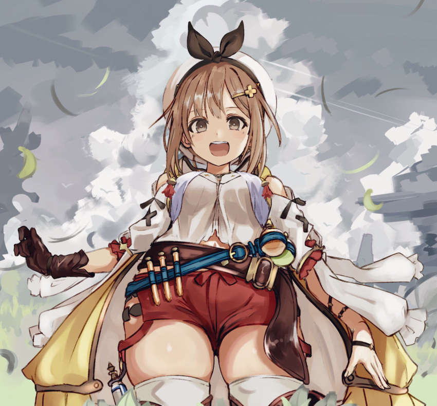 1girl, atelier_(series), atelier_ryza, bangs, belt, beret, black_ribbon, blue_belt