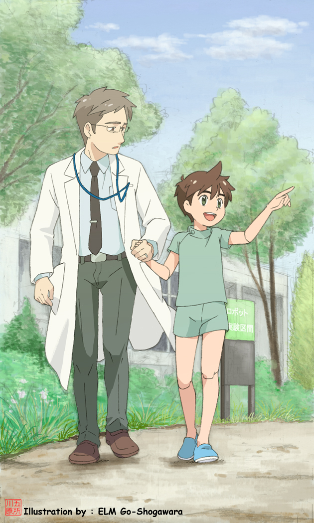 2boys, android, artist_name, brown_hair, glasses, goshogawara_elm, grey_eyes, holding_hands
