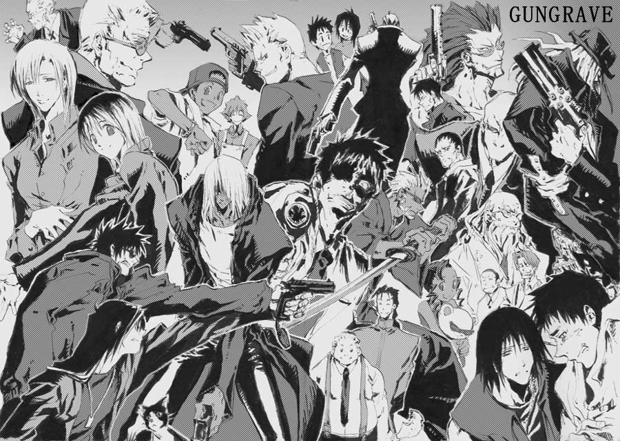 asato, everyone, gungrave, monochrome