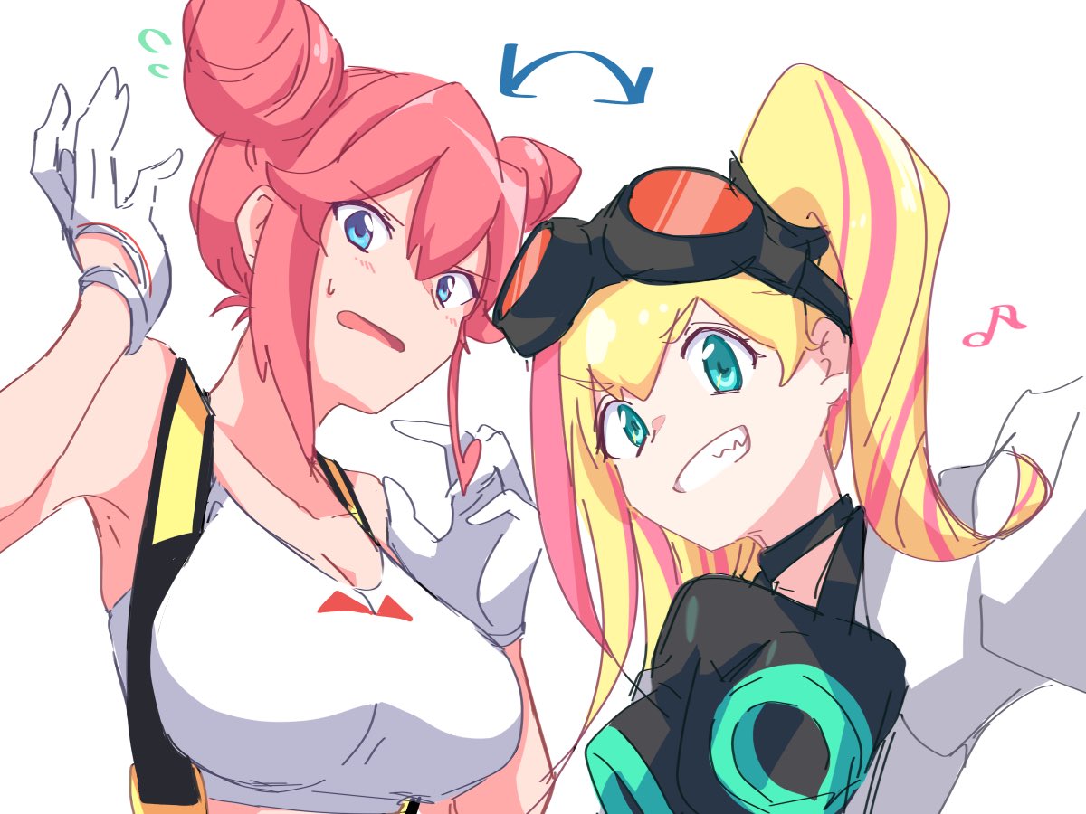 aina_ardebit, akuterasu, blonde_hair, blue_eyes, double_bun, gas_mask, gloves, goggles