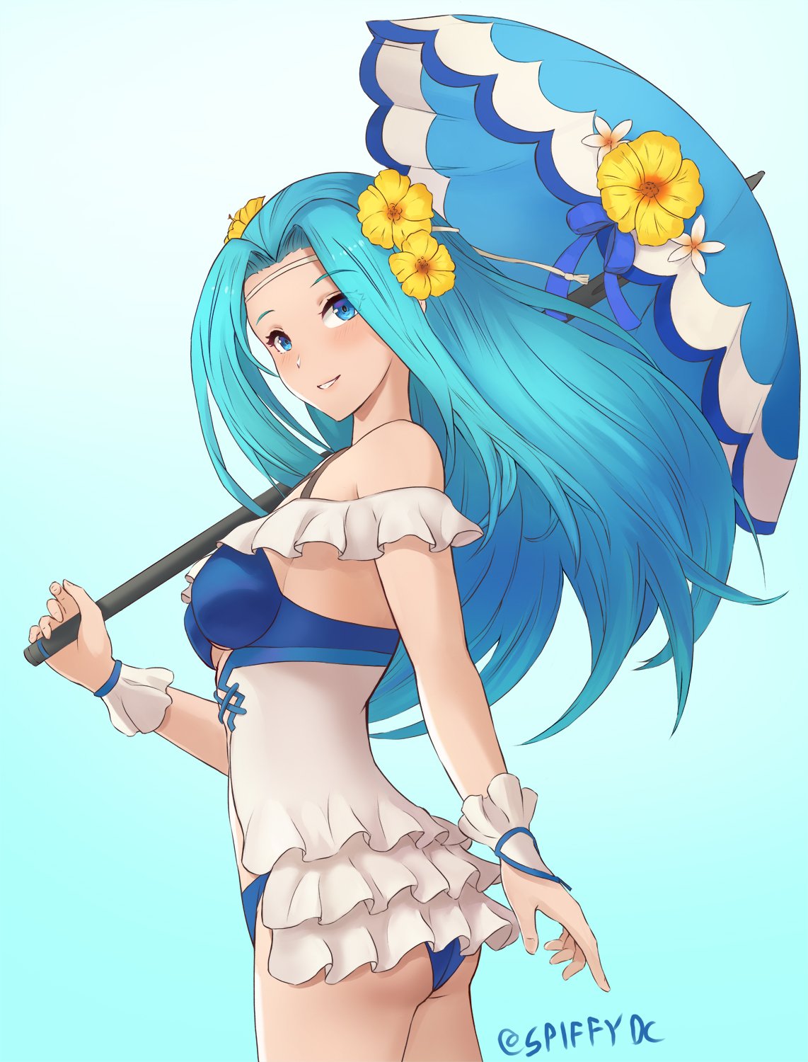 1girl, aqua_hair, blue_eyes, fiora_(fire_emblem), fire_emblem, fire_emblem:_the_blazing_blade, fire_emblem_heroes, flower