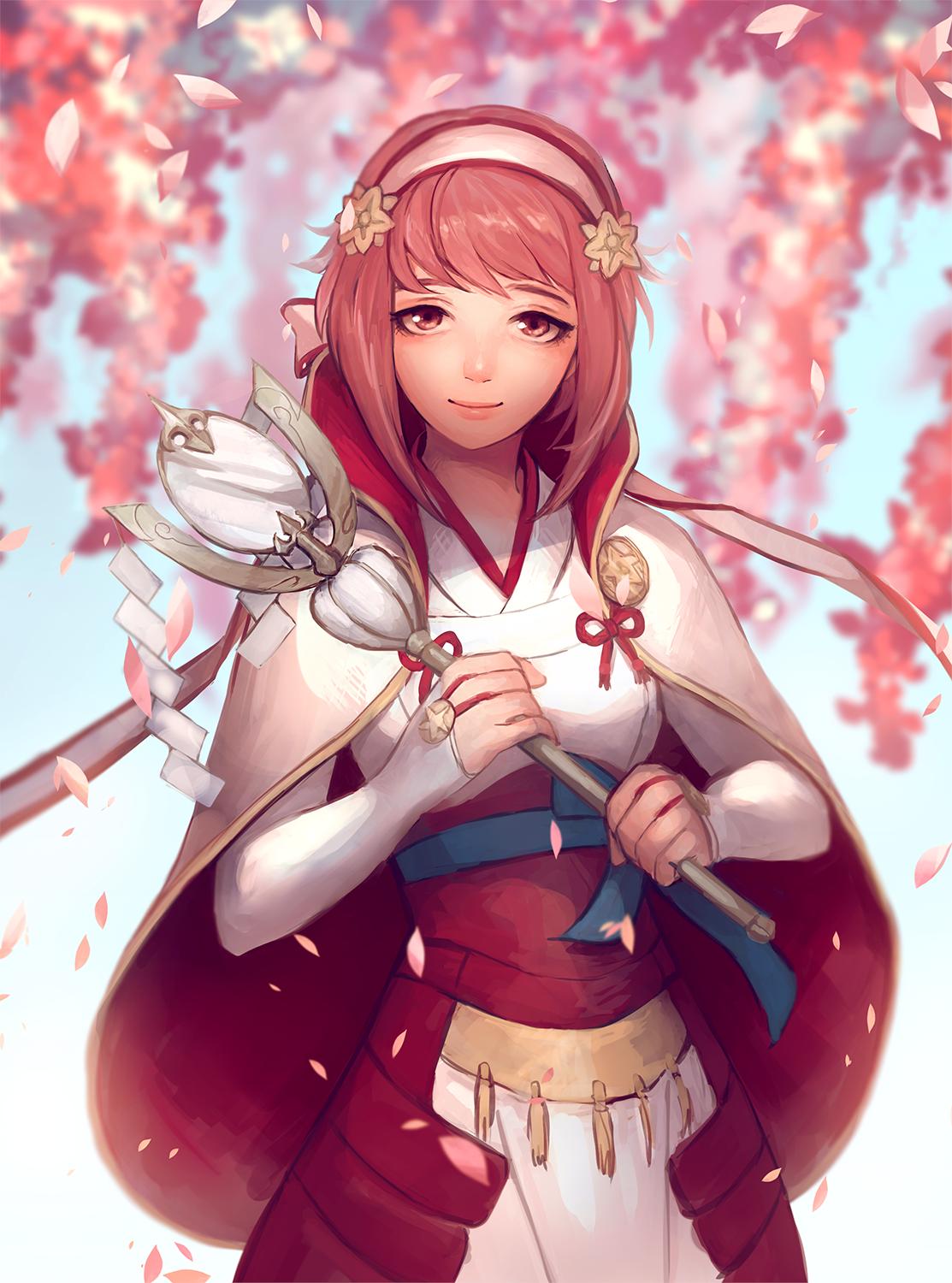1girl, closed_mouth, fire_emblem, fire_emblem_fates, hair_ornament, hairband, highres, holding