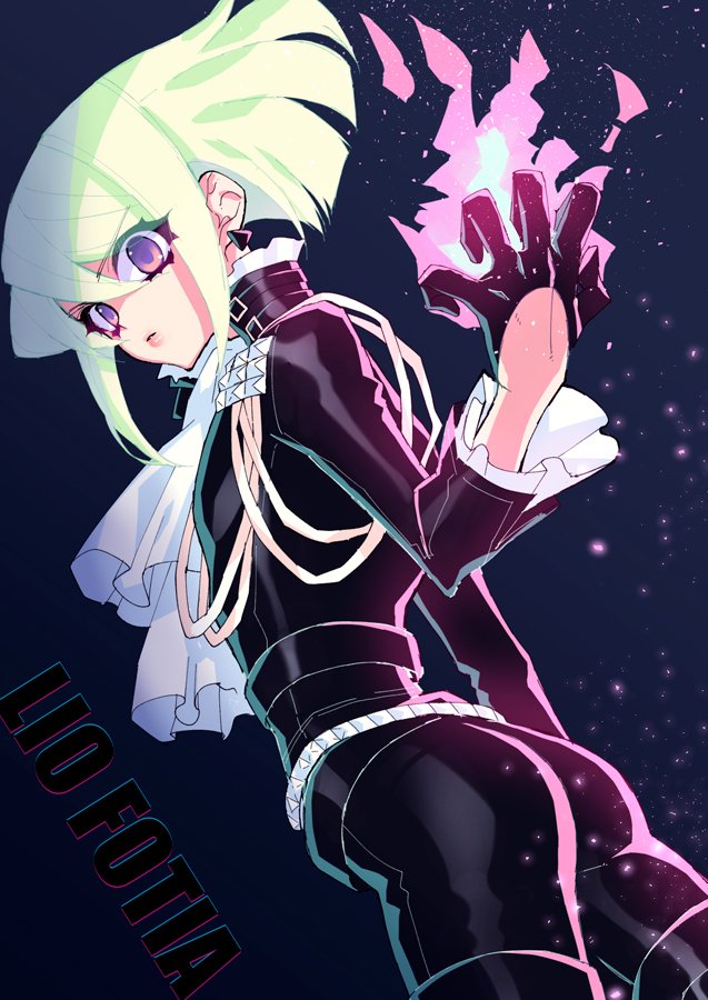 ass, back, belt, biker_clothes, black_gloves, black_jacket, character_name, cravat