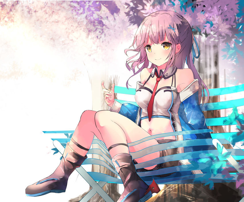 1girl, absurdres, azur_lane, bangs, bare_shoulders, black_shorts, blue_ribbon, blush