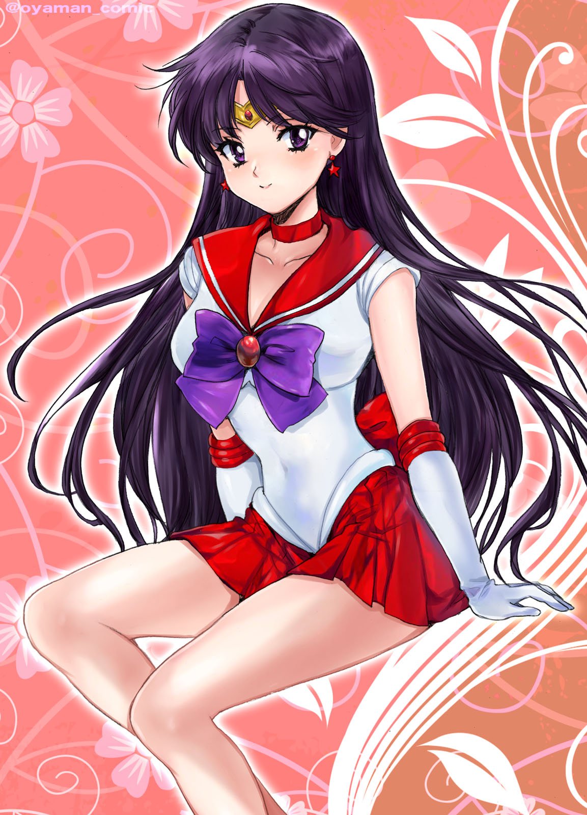 1girl, back_bow, bishoujo_senshi_sailor_moon, black_hair, bow, choker, commentary_request, earrings