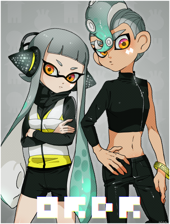 1boy, 1girl, asymmetrical_sleeves, bangs, bike_shorts, black_jacket, black_pants, black_shirt