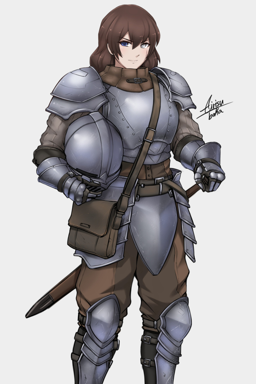 1girl, absurdres, airisubaka, armor, bag, bangs, blind, breastplate