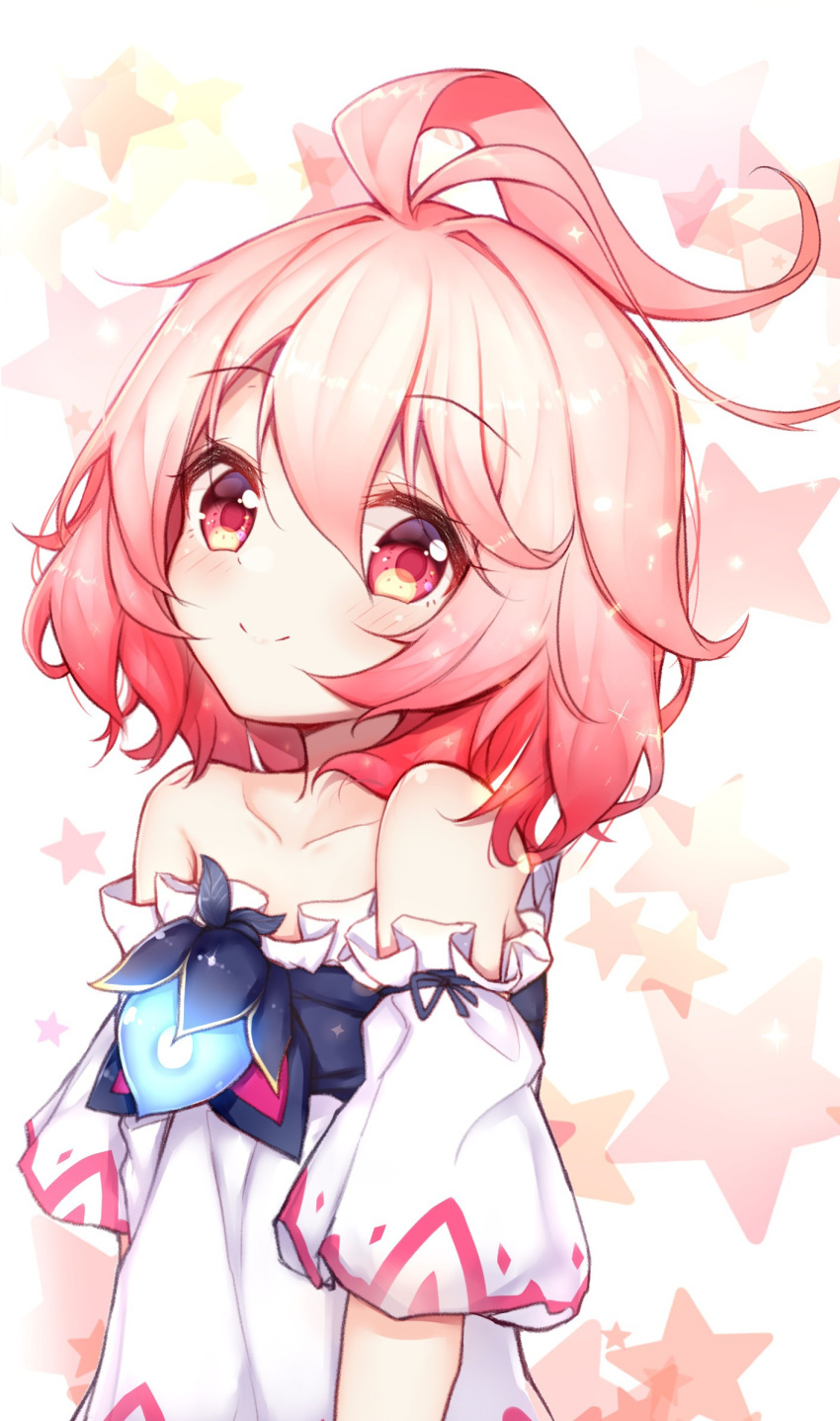1girl, ahoge, bare_shoulders, dress, elsword, highres, huge_ahoge, kiku_(ks5832)