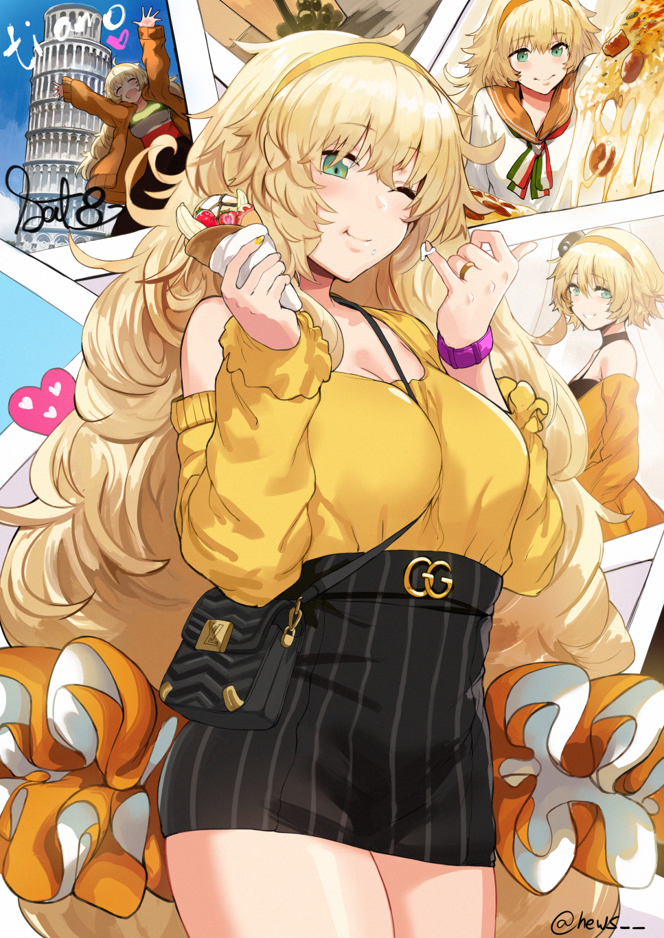 1girl, :d, ;), ^_^, alternate_hair_length, alternate_hairstyle, arms_up, bag