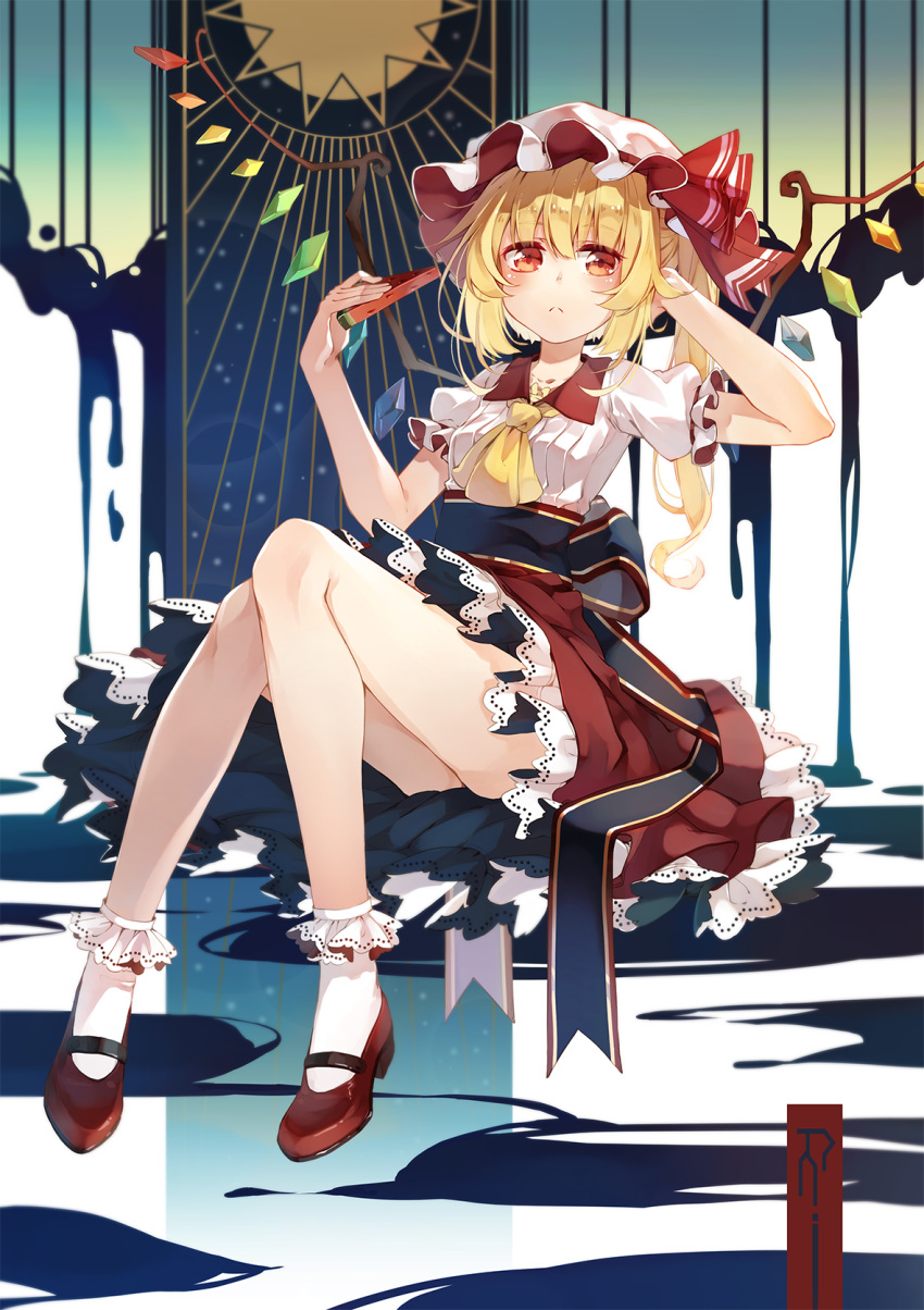 1girl, :<, alternate_costume, arm_up, ascot, bangs, bare_legs, black_sash