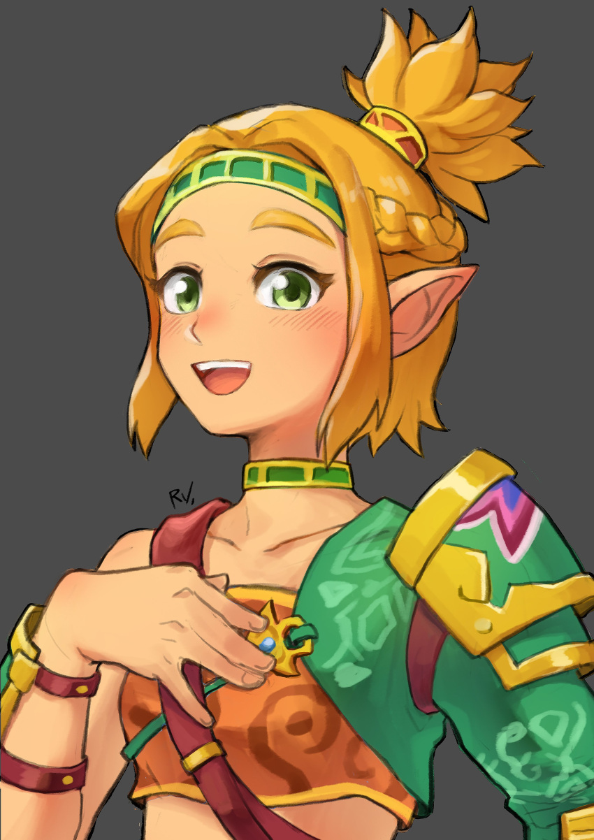 1girl, absurdres, bandeau, blonde_hair, choker, cosplay, crossdressinging, gerudo_link