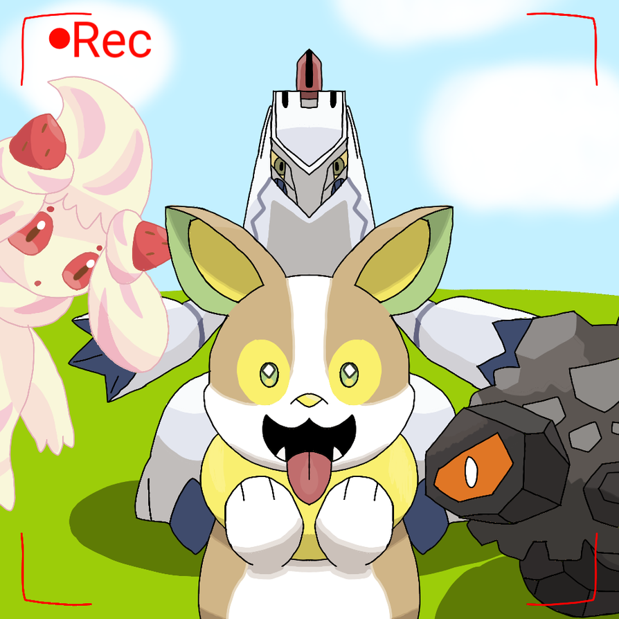 alcremie, coal, dog, duraludon, looking_at_viewer, metal, monterrioashmore, no_humans