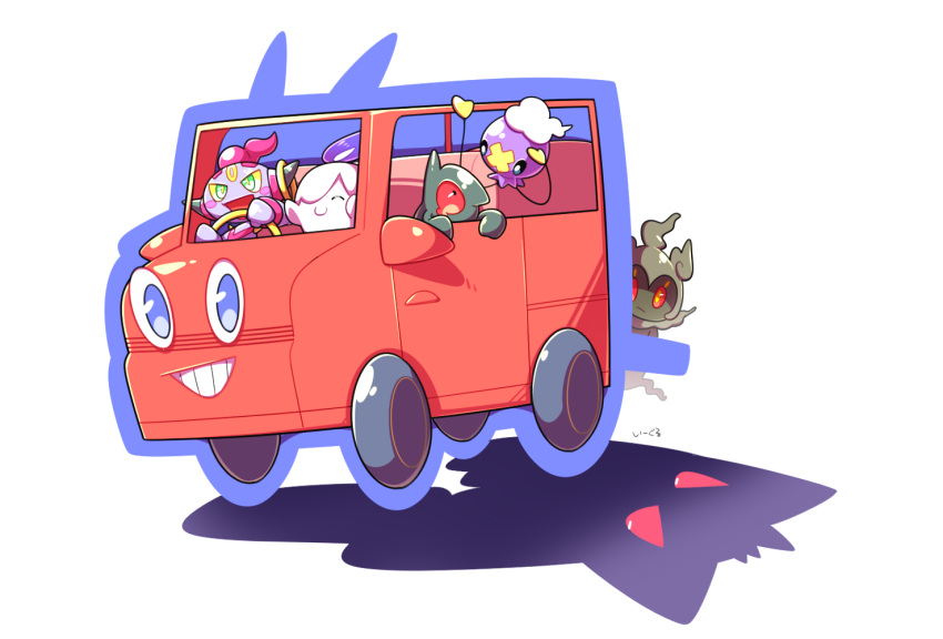 ^_^, black_eyes, car, closed_eyes, commentary, creature, driving, eagle_(pixiv8177028)