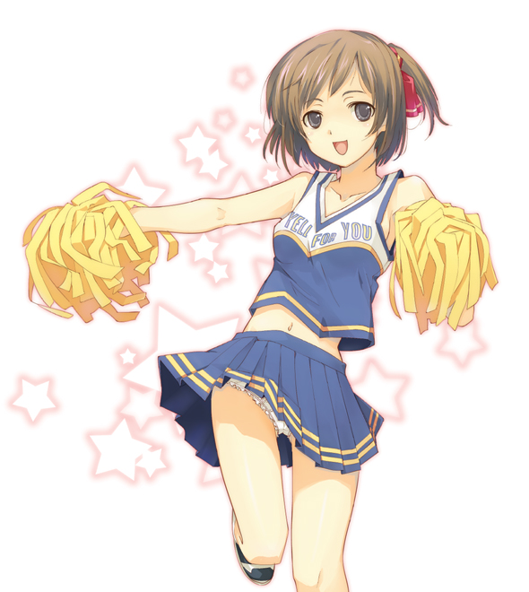 cheerleader, dasoku_sentarou, grey_eyes, midriff, original, panties, pantyshot, pom_poms, short_hair, underwear