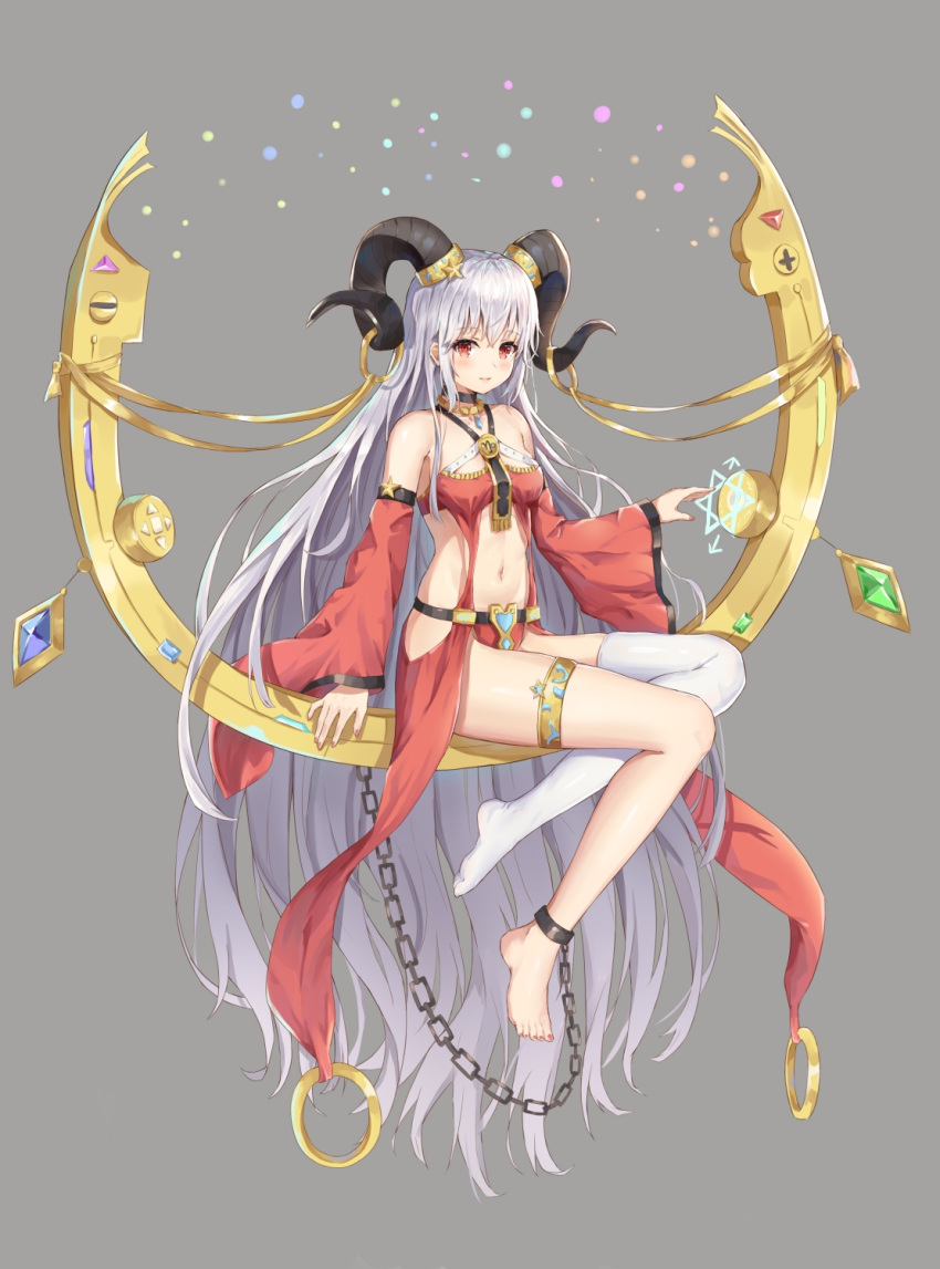 1girl, absurdly_long_hair, anklet, bare_legs, bare_shoulders, barefoot, black_choker, breasts