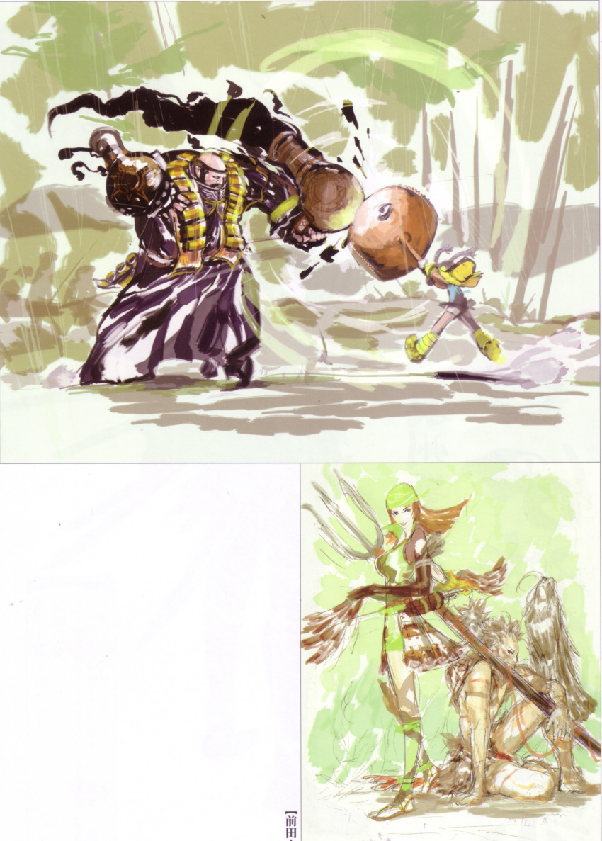 bird, hammer, highres, itsuki, maeda_toshiie, matsu_(character), matsu_(sengoku_basara), polearm