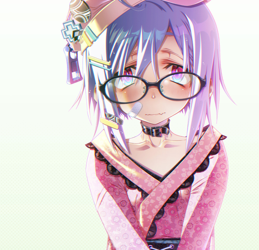 1girl, bandaid, bandaid_on_face, bangs, blush, close-up, collar, collarbone