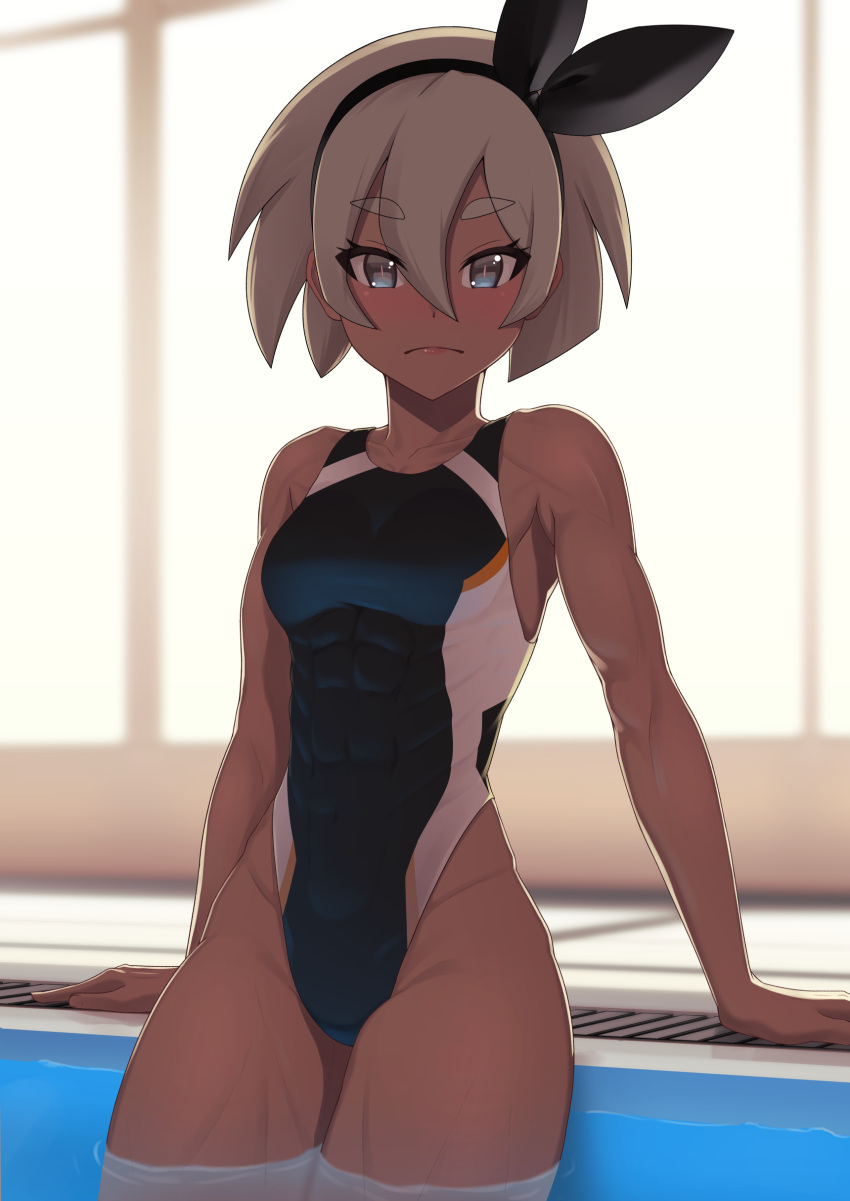 1girl, abs, absurdres, adapted_costume, alternate_costume, breasts, collarbone, competition_swimsuit