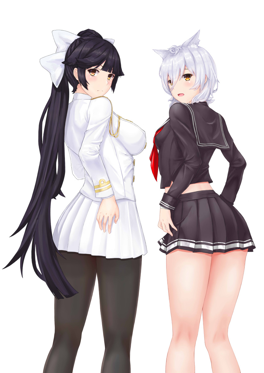 2girls, absurdres, animal_ear_fluff, animal_ears, azur_lane, bangs, black_hair, blush