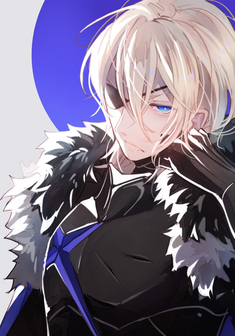 1boy, blonde_hair, blue_eyes, dimitri_alexandre_bladud_(fire_emblem), eyepatch, fire_emblem, fire_emblem:_three_houses, fur_collar
