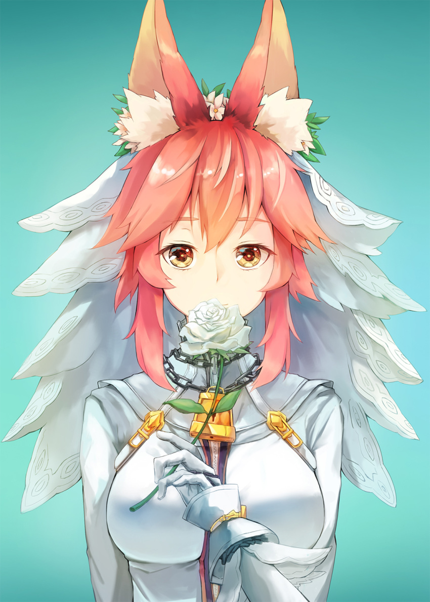 1girl, animal_ear_fluff, animal_ears, belt, blue_background, blush, bodysuit, breasts