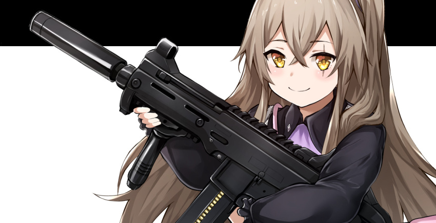1girl, bag, bangs, black_dress, brown_hair, crossed_bangs, dress, flugel_(kaleido_scope-710)