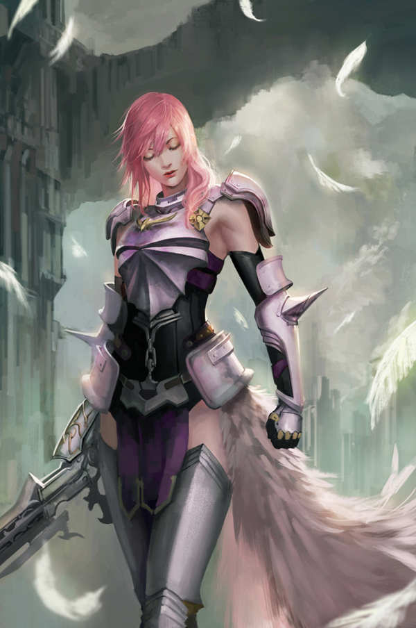 1girl, armor, armpits, breastplate, closed_eyes, clouds, cloudy_sky, elbow_gloves