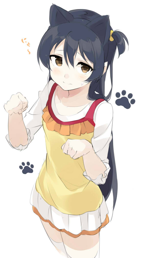 1girl, animal_ears, bangs, blue_hair, blush, cat_ears, closed_mouth, commentary_request