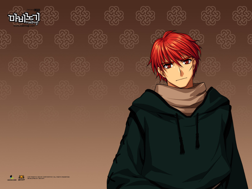 mabinogi, red_eyes, red_hair, robe, ruairi, scar, short_hair, tagme