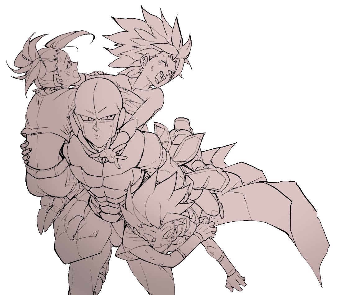 >_<, 2boys, 2girls, :/, :d, back, carrying_over_shoulder, carrying_under_arm