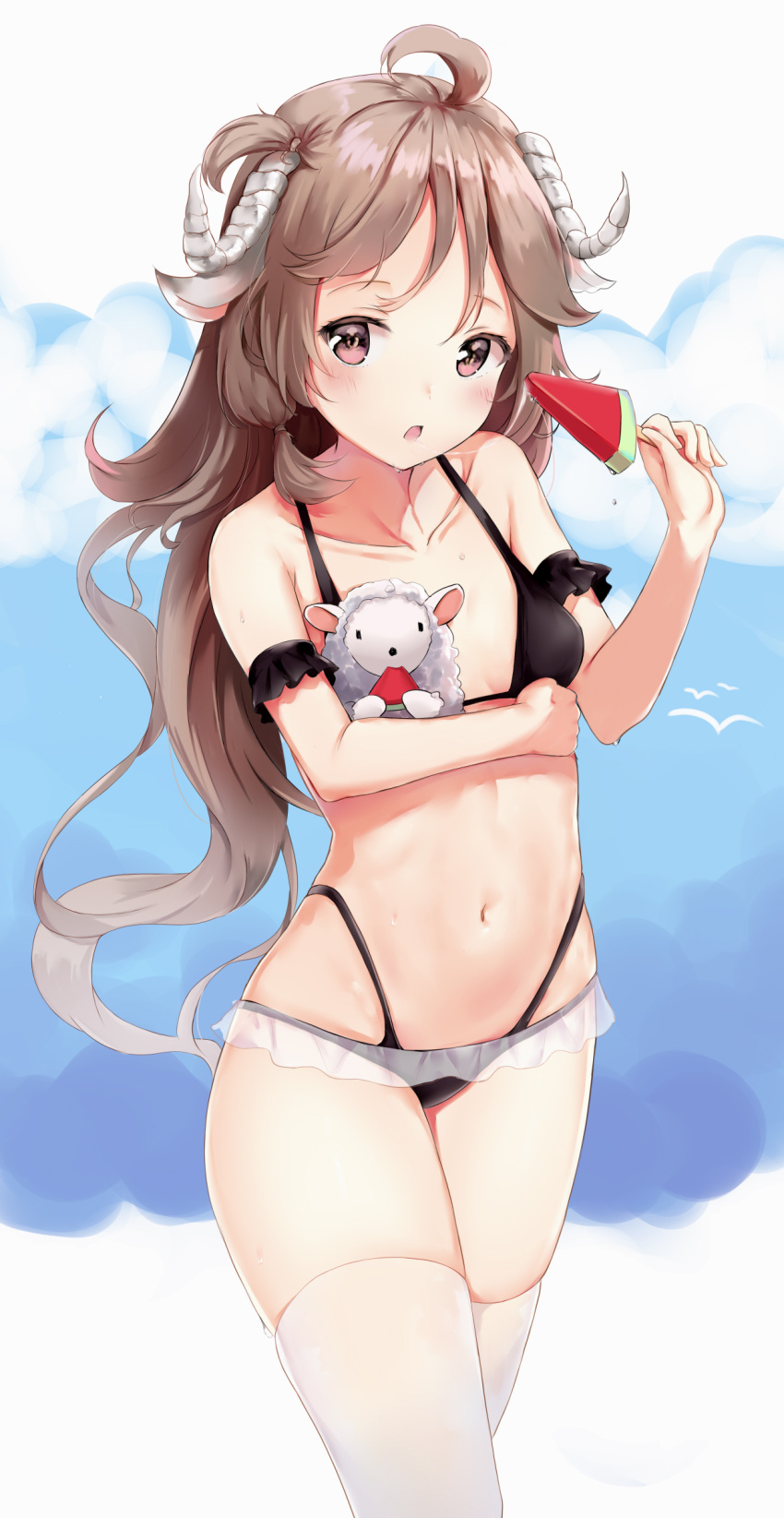 1girl, absurdres, ahoge, animal, animal_ears, arknights, bare_shoulders, bikini